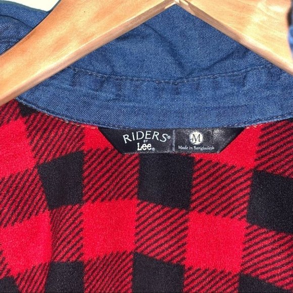 Riders by Lee Plaid-Lined Denim Button-Down Long Sleeve Shirt Jacket Size Medium - Picture 11 of 11